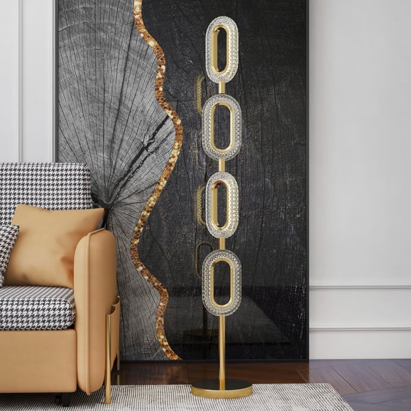 Verve Brassed Gold Floor Lamp | Adjustable LED, Round Base & On/Off Switch