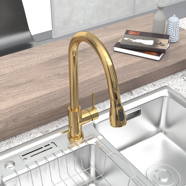 Pull Out Kitchen Faucet Brushed Gold with Double Function Sprayer