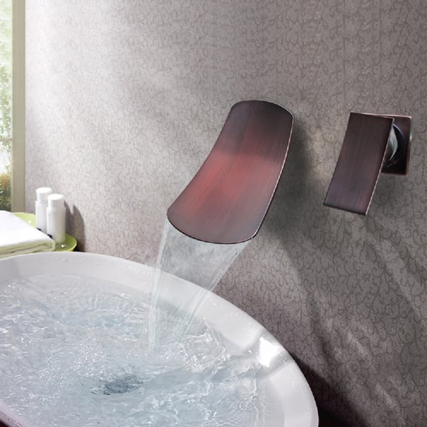 Waterfall Single Handle Wall-Mounted Bathroom Sink Faucet Brass in Oil ...