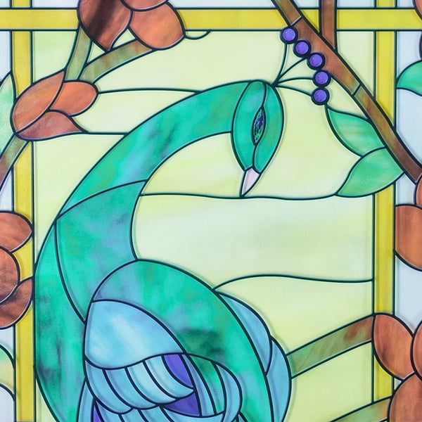 Art Deco Metal Rectangle Peacock Stained Glass Window Wall Art Decor Living Room BedroomHomary