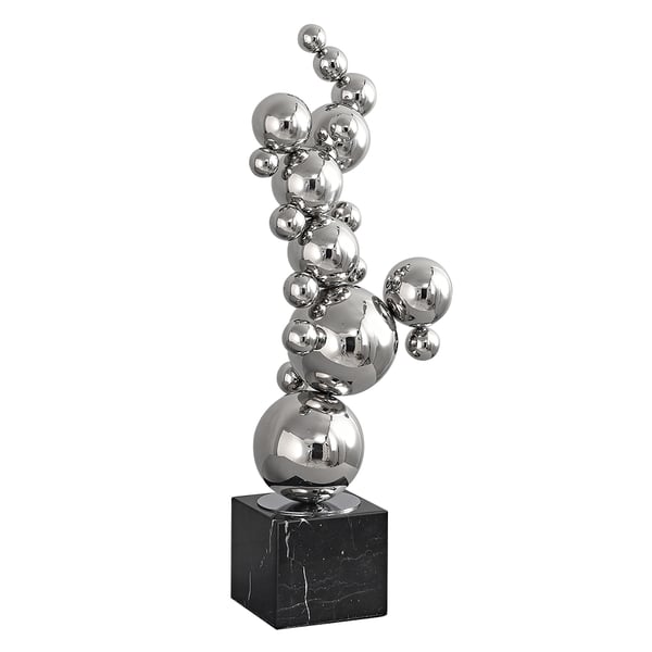 24" Modern Abstract Geometric Ball Sculpture Art Ornament Stainless Steel & Marble Decor