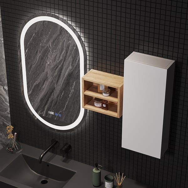 LED Lighted Bathroom Mirror with Side and Rack Wallmounted
