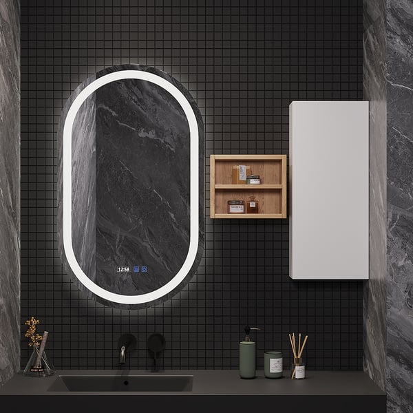 LED Lighted Bathroom Mirror with Side and Rack Wallmounted