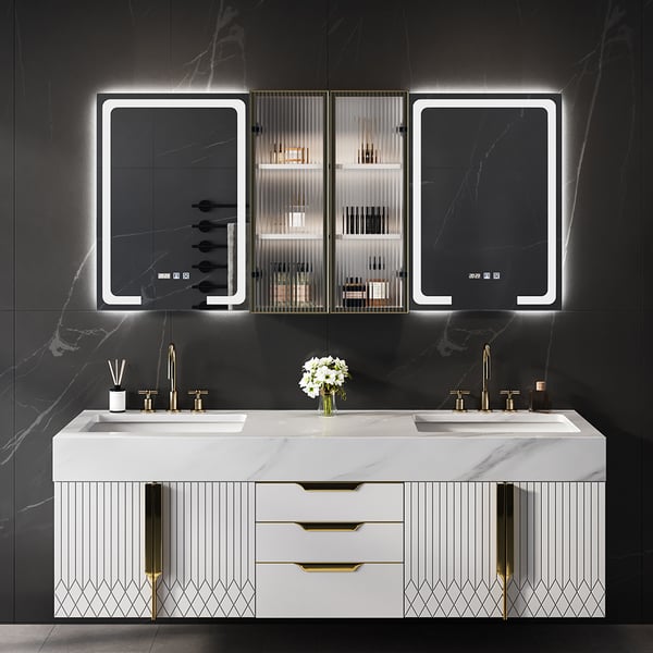 Armoire à pharmacie murale en bois éclairée par LED de 1500 mm avec portesHomary