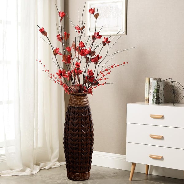 615mm Rustic Tall Woven Bamboo Rattan Standing Floor Vase Decor Art