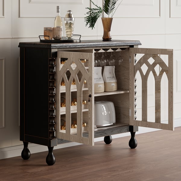 Traditional Black Bar Wine Rack with Wine Holder Wood Home Bar