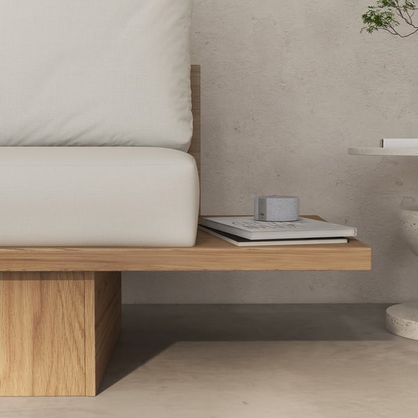 97" Walnut Japandi Solid Wood Living Room Sofa 3Seater Cotton & Linen