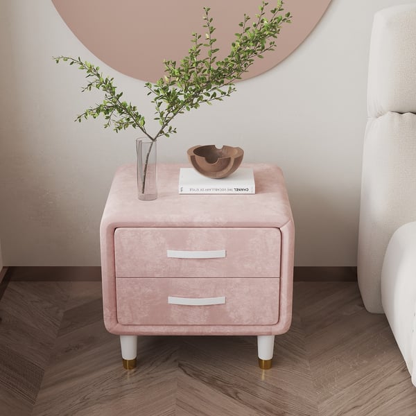 Modern Pink Velvet Nightstand with 2 Drawers Bedroom Homary
