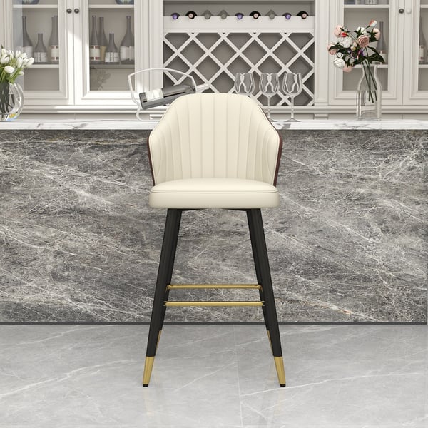 Beige Modern Bar Stool Height Upholstered Chair with PU Leather