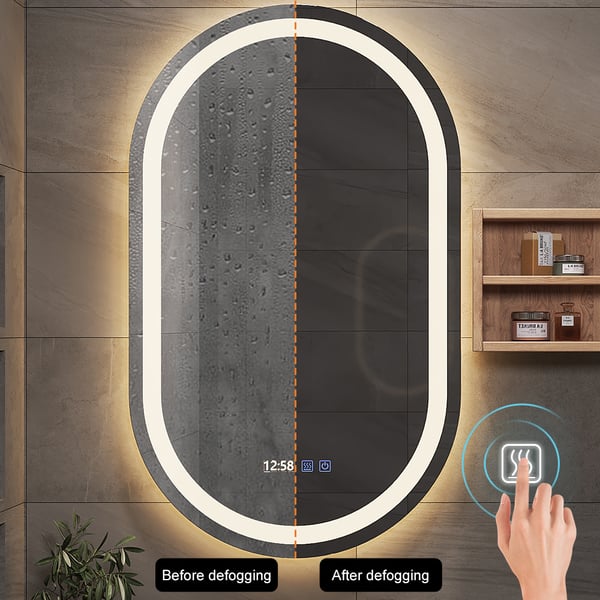 LED Lighted Bathroom Mirror with Side and Rack Wallmounted