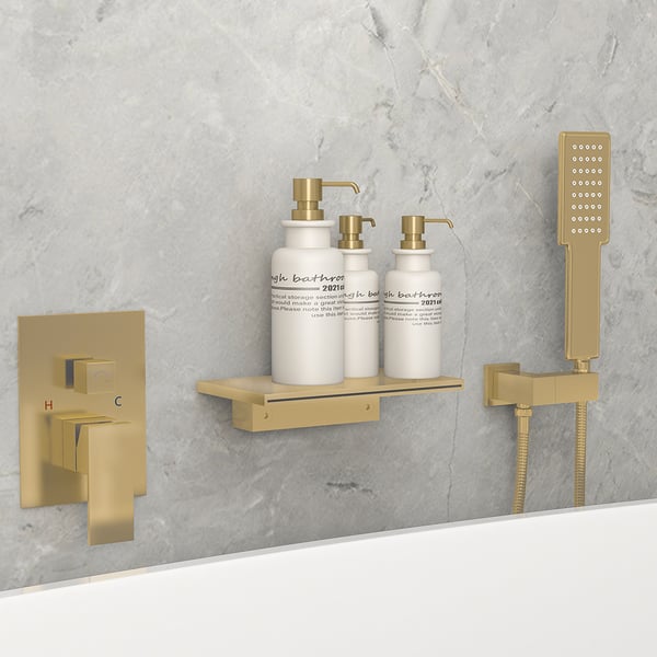 Wall Mount Bath Tap Solid Brass Single Lever Handle in Brushed Gold