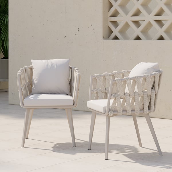 Aluminum & Woven Rope Outdoor Patio Dining Chair Armchair with Cushion ...