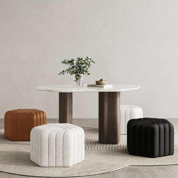 18.5" Wide Black Pouf Ottoman Upholstered in Velvet Hexagonal Footrest Stool