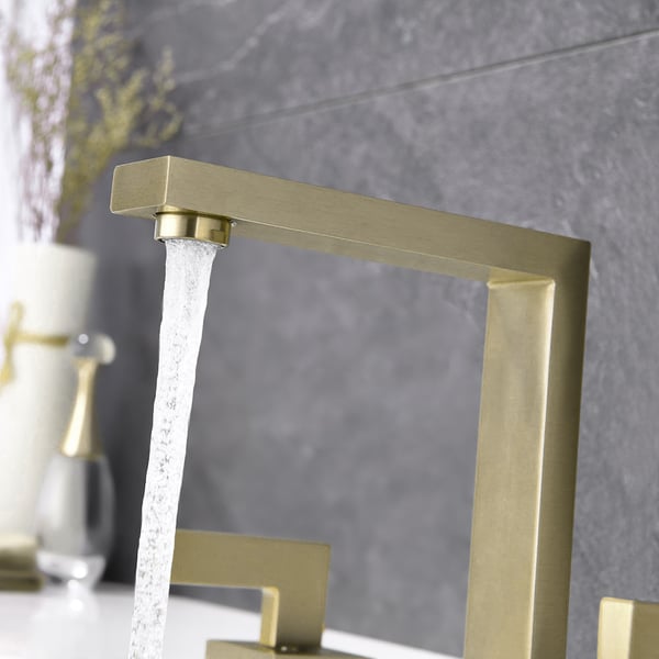 Widespread Brushed Gold Bathroom Sink Faucet Double Handle Solid Brass