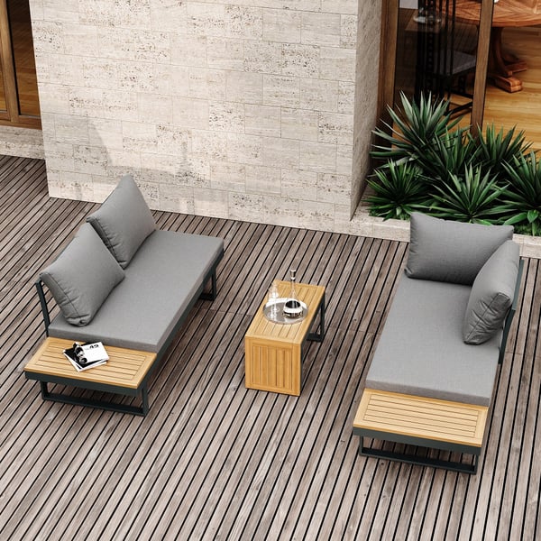 3-Pieces Sectional Outdoor Sofa Set with Cushion Back and Side Table