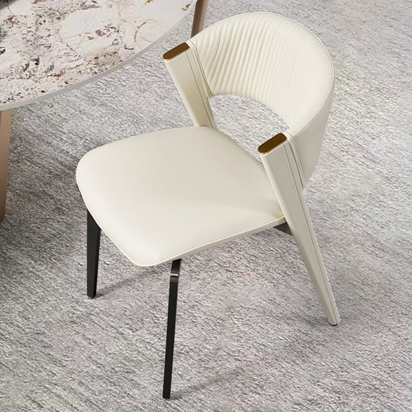Modern Off White Dining Chair Faux Leather Upholstered Curved Back (Set ...