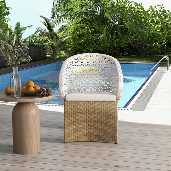 Hofer Outdoor Plastic Rattan Patio Armchair with White Cushion Arched