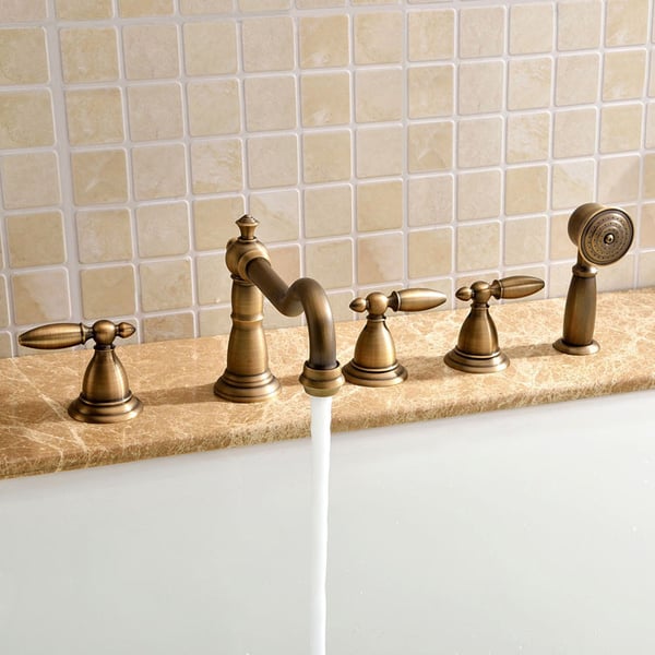Deck Mounted Roman Bathtub Faucet with Handshower Solid Brass in