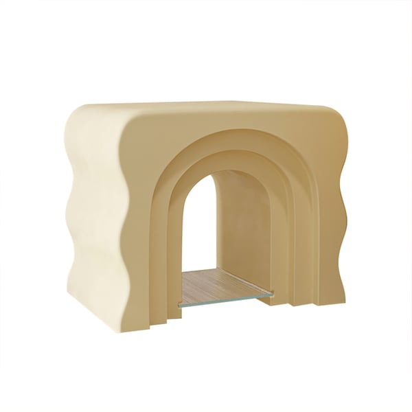 Modern Yellow Side Table Arched Resin End Table with Open StorageHomary