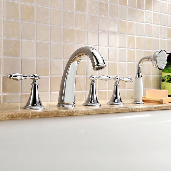 Deck Mounted Roman Bathtub Faucet with Handshower Solid Brass in Chrome ...