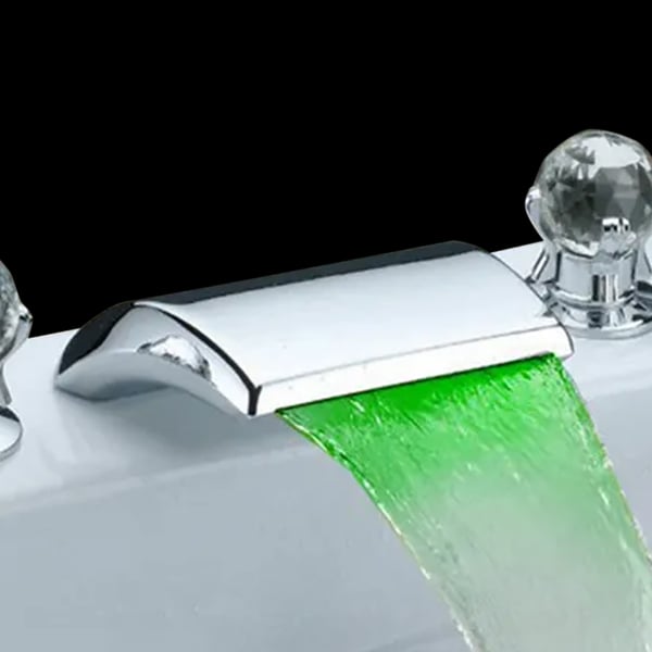 Stainless Steel Waterfall Threecolor LED Roman Tub Filler Faucet in