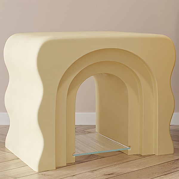 Modern Yellow Side Table Arched Resin End Table with Open StorageHomary