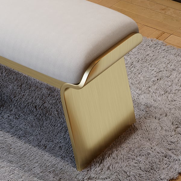 Upart Beige Modern Stainless Steel Bench Leath-Aire Upholstered Bedroom Long Bench