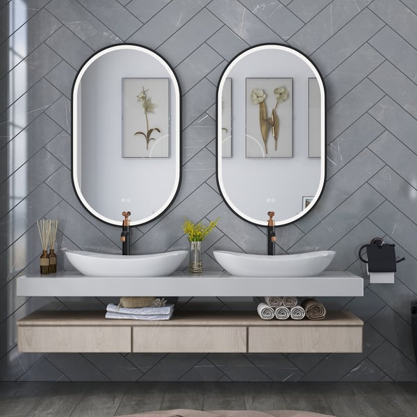 24" x 40" Capsule LED Bathroom Vanity Mirror AntiFog Wall Mirror Matte