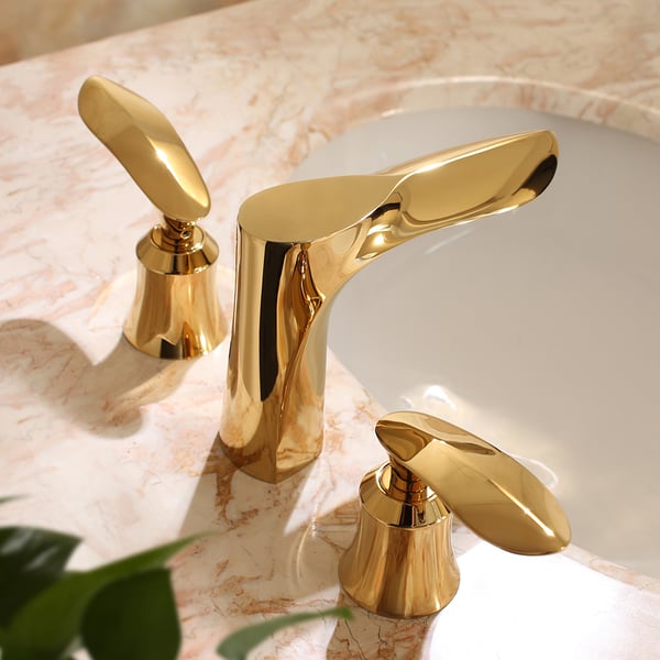 Widespread Brushed Gold Bathroom Sink Faucet Double Handle Solid Brass