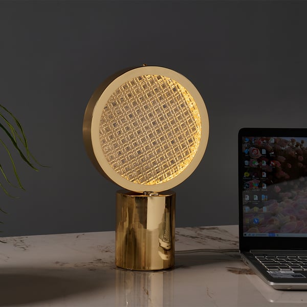 Gold Round Table Lamp Builtin LED Glass Modern Portable Desk Lamp for Bedroom Homary