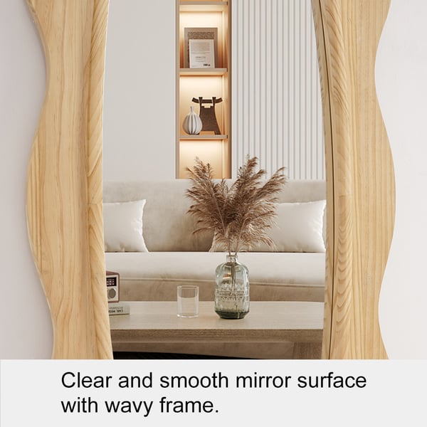 63" Oversized Full Length Wooden Wavy Floor Mirror Living Room Bedroom
