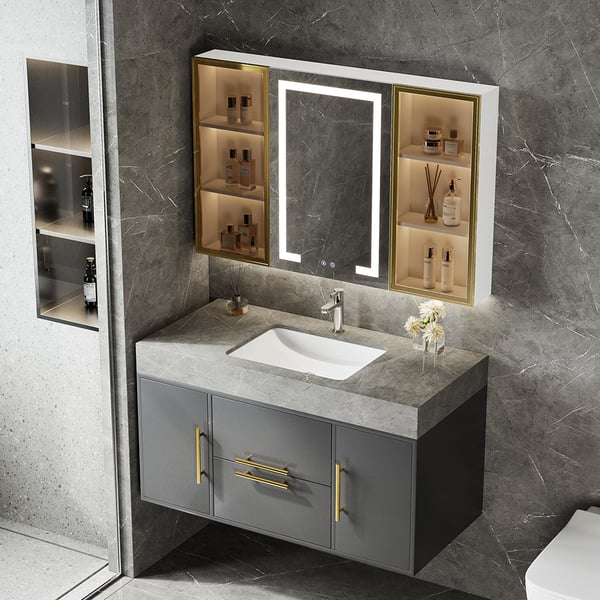 40" Wooden Framed Medicine LED Mirror with doors Wallmounted