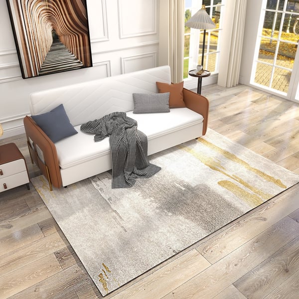 Abstract Modern Gray&Gold Velvet Rectangle Rug Indoor Area Rug 5' x 7' Gold & Gray