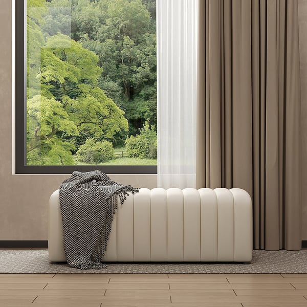 1200mm Modern White Leather Entryway Bench Leather Upholstered Channel