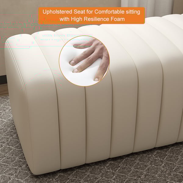 47.2'' Modern White Leather Entryway Bench Leather Upholstered Channel
