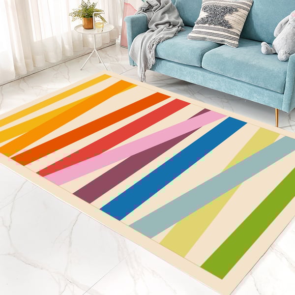 5'x 7' Colorful Rainbow Area Rug Washable Striped Carpet Homary