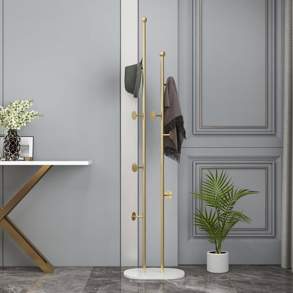 1700mm Gold Modern Chic Metal Freestanding Coat Stand with Rail Marble Base