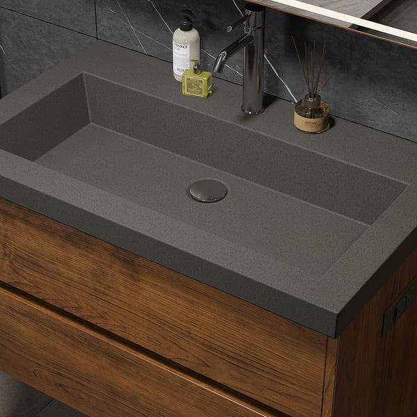 31" Wall Mounted Bathroom Vanity Concrete Single Sink with Charging