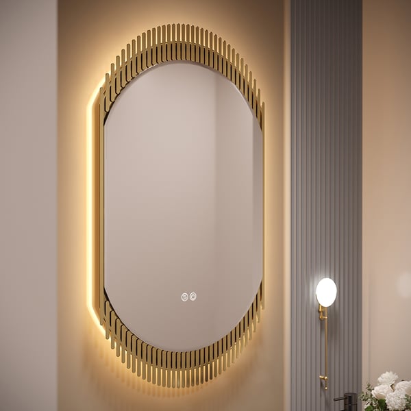 20" Oval Decor LED Bathroom Mirror WallMounted Defog in Gold Homary