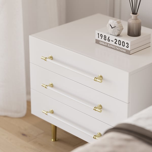 Modern White 3 Drawer Nightstand Bedside Table with Storage Homary