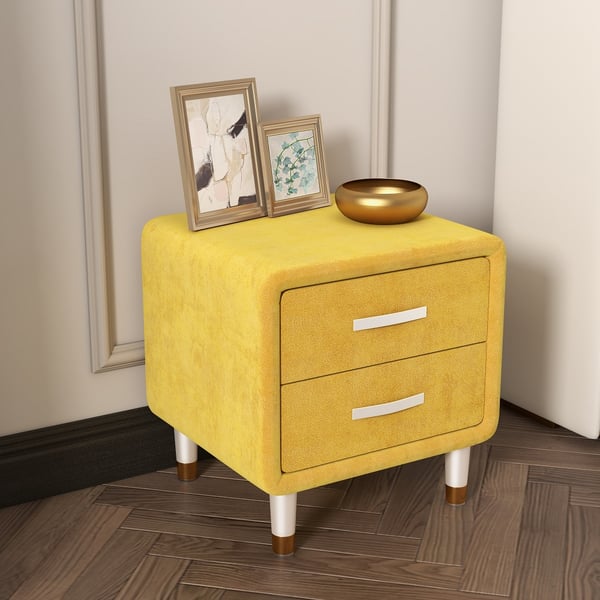 Modern Yellow Velvet Nightstand with 2 Drawers Bedroom Homary