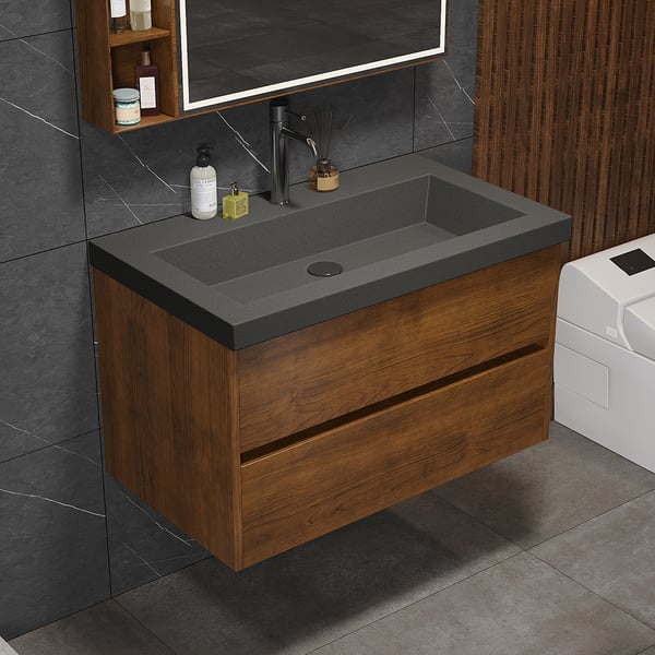 31" Wall Mounted Bathroom Vanity Concrete Single Sink with Charging