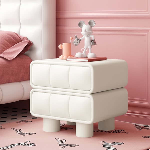 Modern White Leather Smart Nightstand with Wireless Charger & USB Port