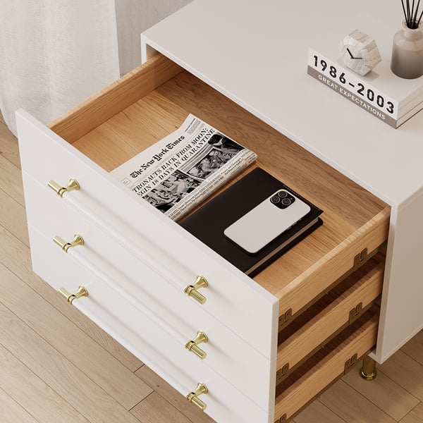 Modern White 3 Drawer Nightstand Bedside Table with Storage Homary