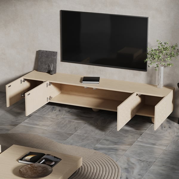 2000mm Whitewash Wood TV Stand with Storage WabiSabi 4 Round