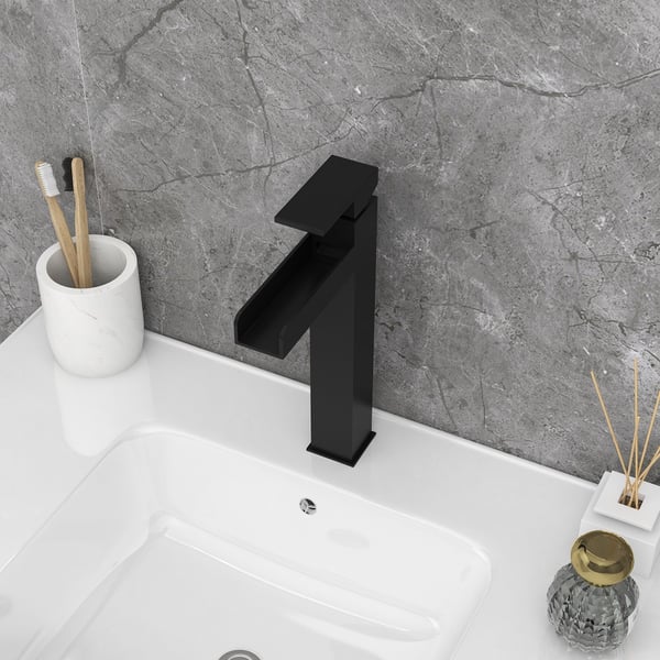 SUMERAIN Black And Gold Bathroom Vessel Sink Faucet Single Handle Single Hole Vanity Faucet, SUS304