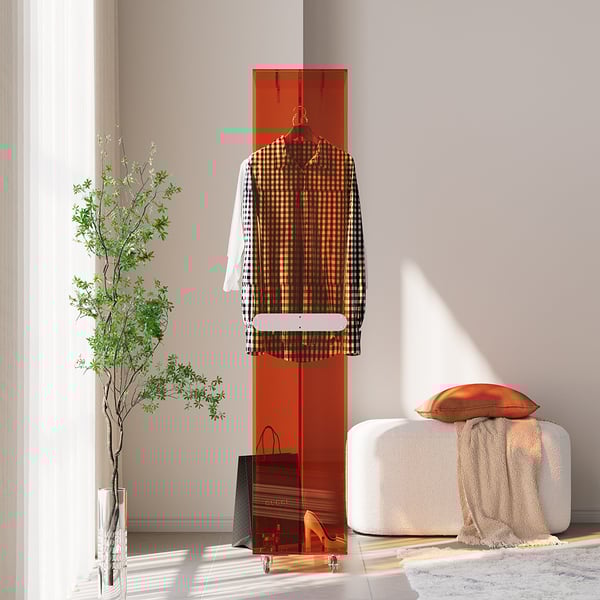 Moderner schmaler Flurbaum, 1600 mm, orange, mit Rollrollen und 3 Hängebereichen