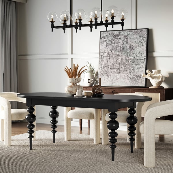 1700mm2000mm Black Antique Dining Table Oval Extendable Table for 48