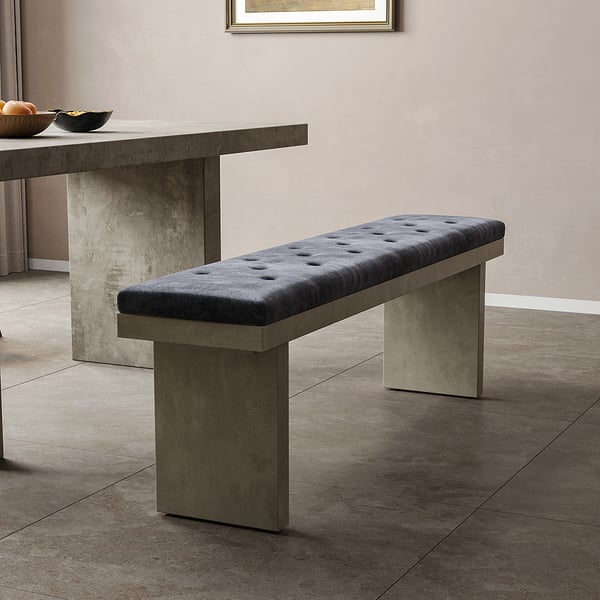 Upoak 59" Gray Dining Bench Farmhouse Tufted Velvet Upholstery Bench ...