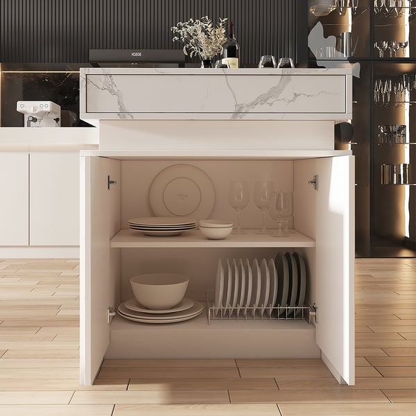 Îlot De Cuisine Mobile Pivotant Sweiko – Plan De Travail Extensible 112-180,5 Cm, 2 Tiroirs, 7 Roulettes, Blanc/noix - 9